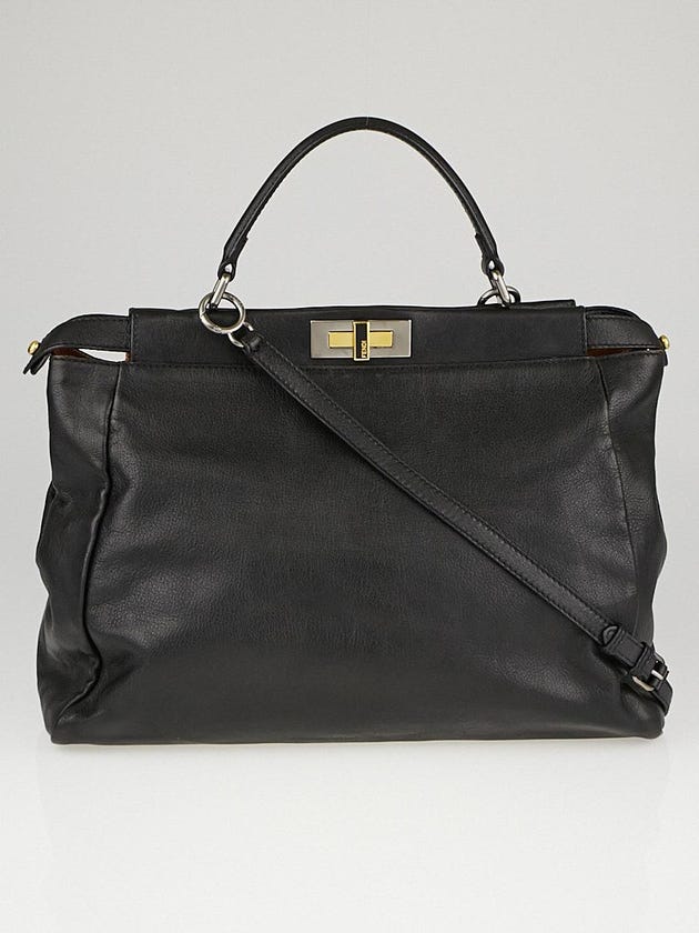 Fendi Black Goatskin Leather Large Peekaboo Bag 8BN210 