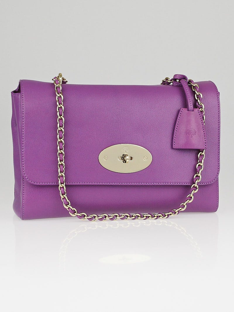 【関税負担】 MULBERRY MEDIUM LILY BAG Mulberry Purple Glossy Goat Leather Medium Lily Flap Bag