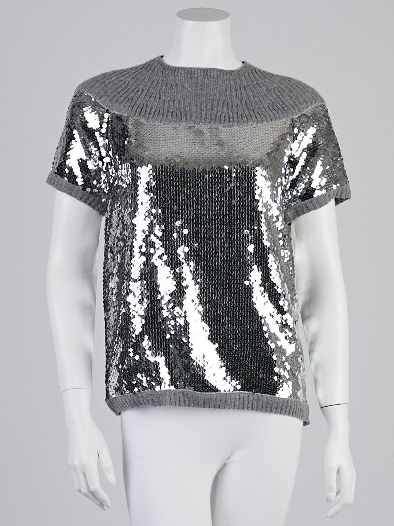 Chanel Grey Cashmere and Sequin Pullover Top Size 10/42 | Yoogi's