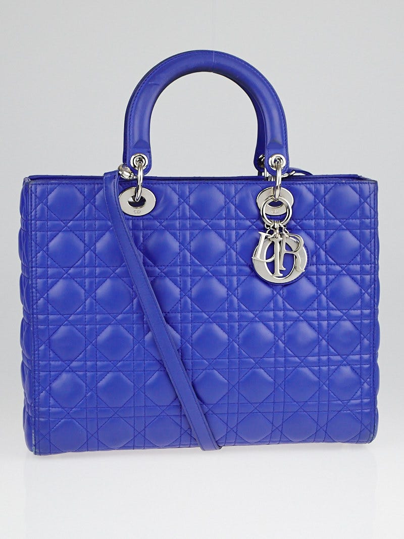 Christian Dior Blue Cannage Quilted Large Lady Dior Bag | Yoogi's Closet