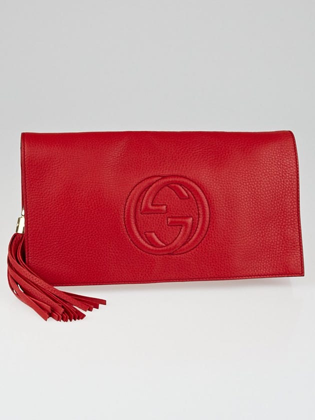 Gucci Red Pebbled Leather Soho Clutch Bag