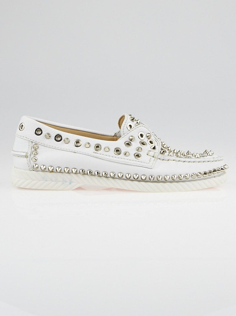 Christian Louboutin White Leather Yacht Spikes Flat Loafers Size 6
