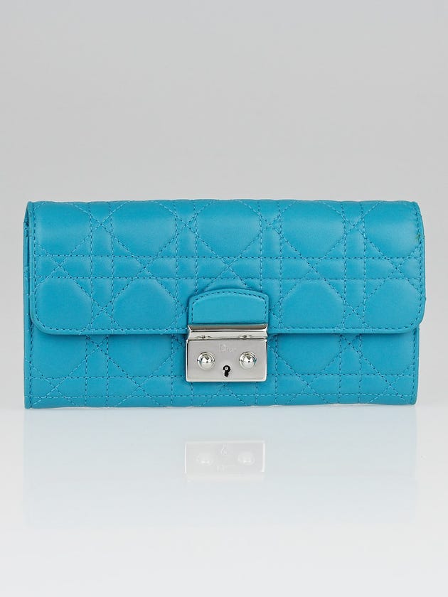 Christian Dior Turquoise Cannage Quilted Lambskin Leather Miss Dior Wallet