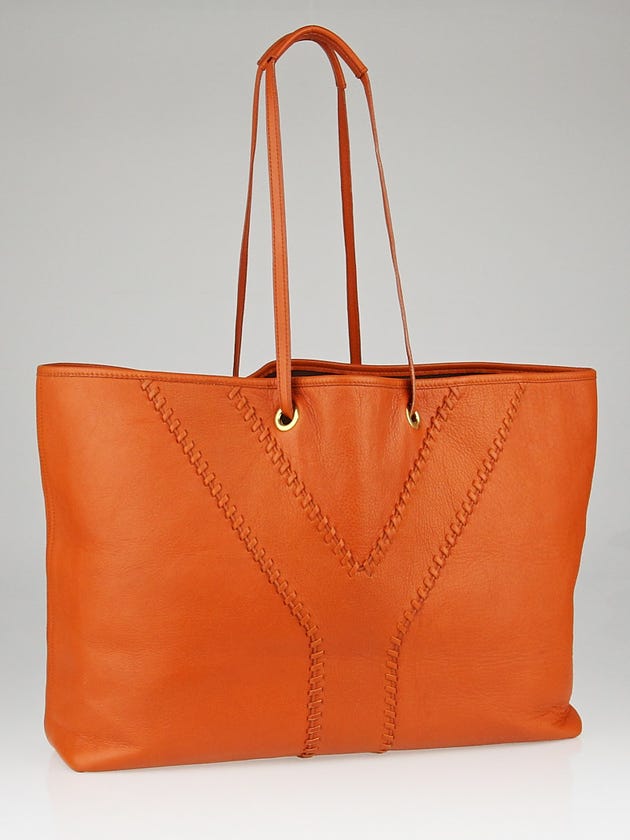 Yves Saint Laurent Orange/Brown Calfskin Leather Reversible Neo Double Tote Bag