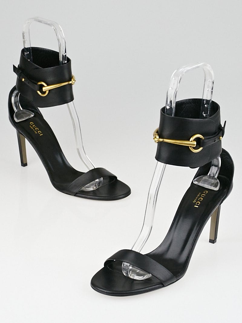 Gucci Black Leather Ursula Horsebit Ankle Strap Sandals Size 8.5 39 Yoogi s Closet