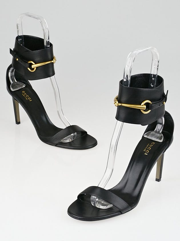 Gucci Black Leather Ursula Horsebit Ankle Strap Sandals Size 8.5/39
