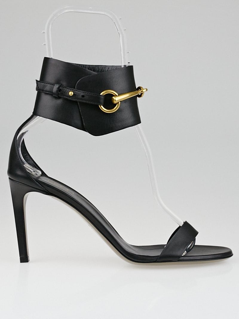 Gucci Black Leather Ursula Horsebit Ankle Strap Sandals Size 8.5 39 Yoogi s Closet