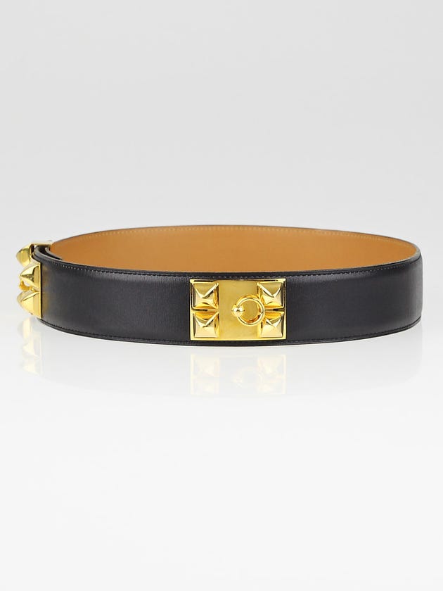 Hermes Black Box Leather Gold Plated Collier de Chien Belt Size 70
