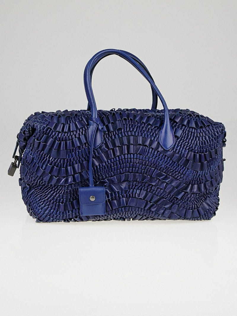 Bottega Veneta Cobalt Gorgiera Ruffle Woven Goatskin Leather