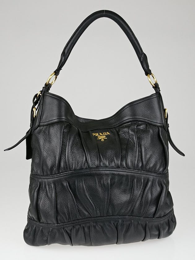 Prada Black Cervo Leather Large Hobo Bag