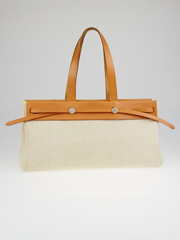 Hermes 40cm Natural Toile and Vache Calfskin Leather Herbag Cabas MM 2-in-1 Tote Bag