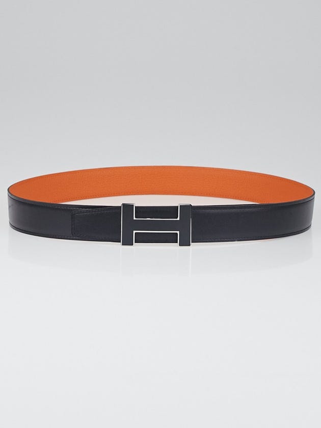 Hermes 32m Black/Orange Box/Togo Leather Black Lacquer Quizz H Belt Size 90