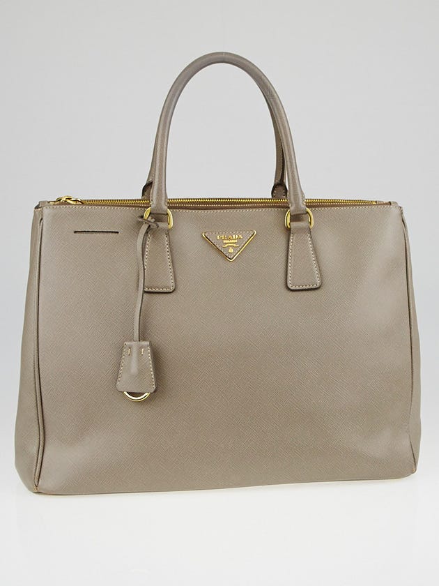 Prada Argilla Saffiano Lux Leather Double Zip Large Tote Bag BN1786