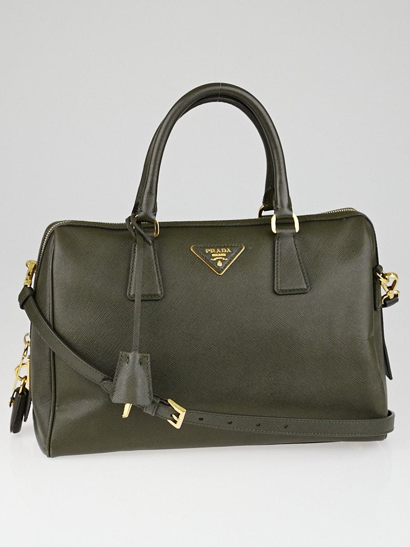 Prada Olive Saffiano Lux Leather Top Handle Bowler Bag BL0823 Yoogi s Closet