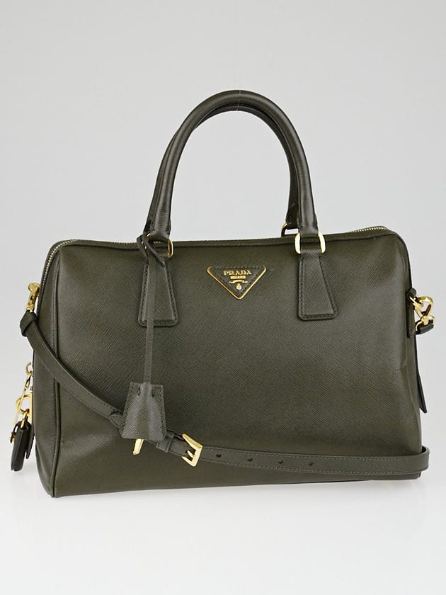Prada Olive Saffiano Lux Leather Top Handle Bowler Bag BL0823