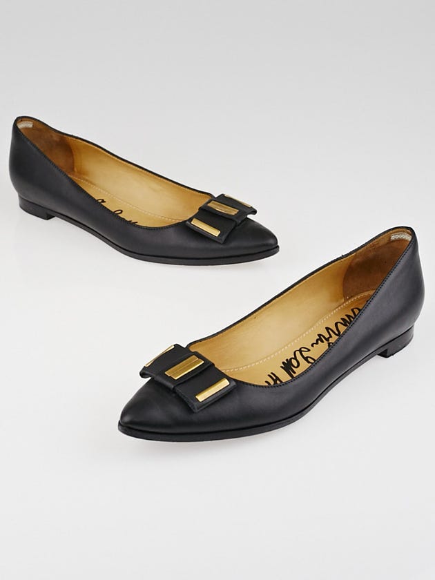 Lanvin Black Leather Pointed Toe Bow Flats Size 8/38.5