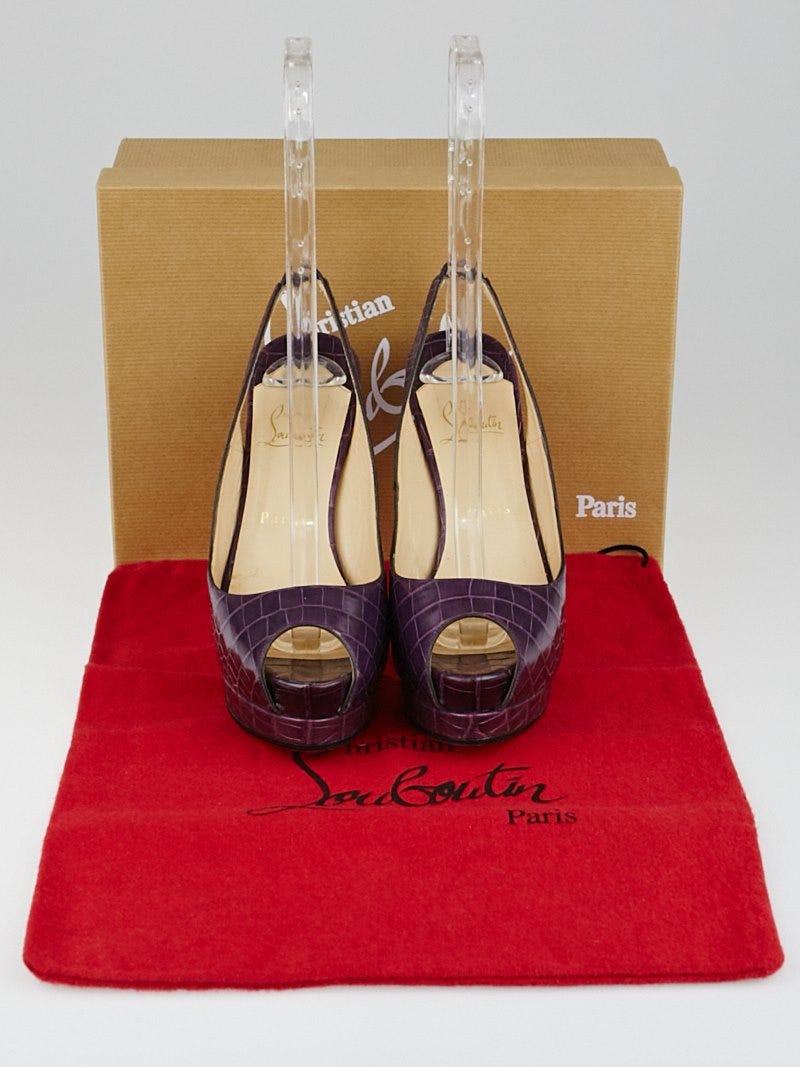 ぐりたん⋈ *。 Christian Louboutin Purple Alligator Catenita 130 Peep Toe