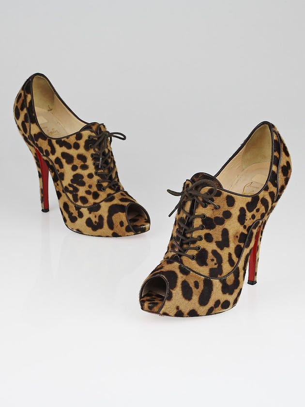 Christian Louboutin Leopard Calf Hair Lady Derby 120 Ankle Boots Size 9/39.5