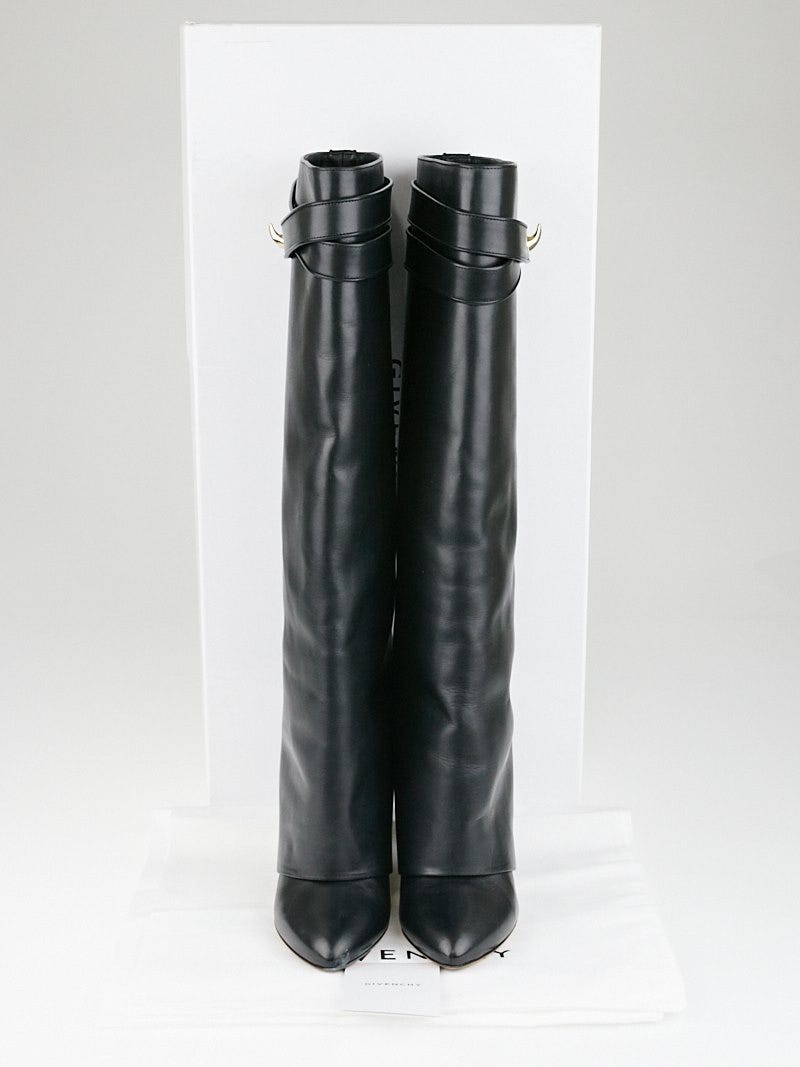 Givenchy Black Leather Shark Lock Tall Boots Size 8.5/39