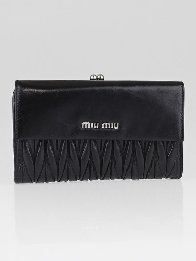 Miu Miu Black Matelasse Lux Leather French Purse Wallet 5M1120