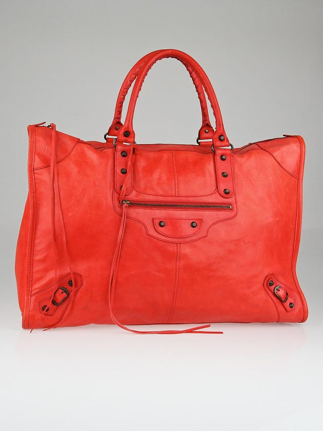 Balenciaga Coral Lambskin Leather Weekender Bag