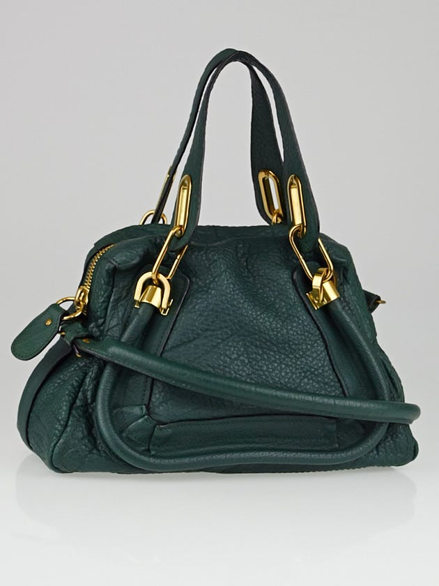 Chloe Dark Green Pebbled Leather Small Paraty Bag
