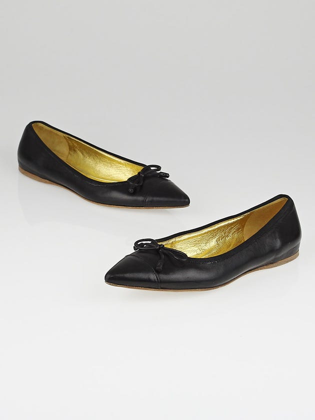 Prada Black Leather Pointed Toe Bow Ballet Flats Size 7.5/38