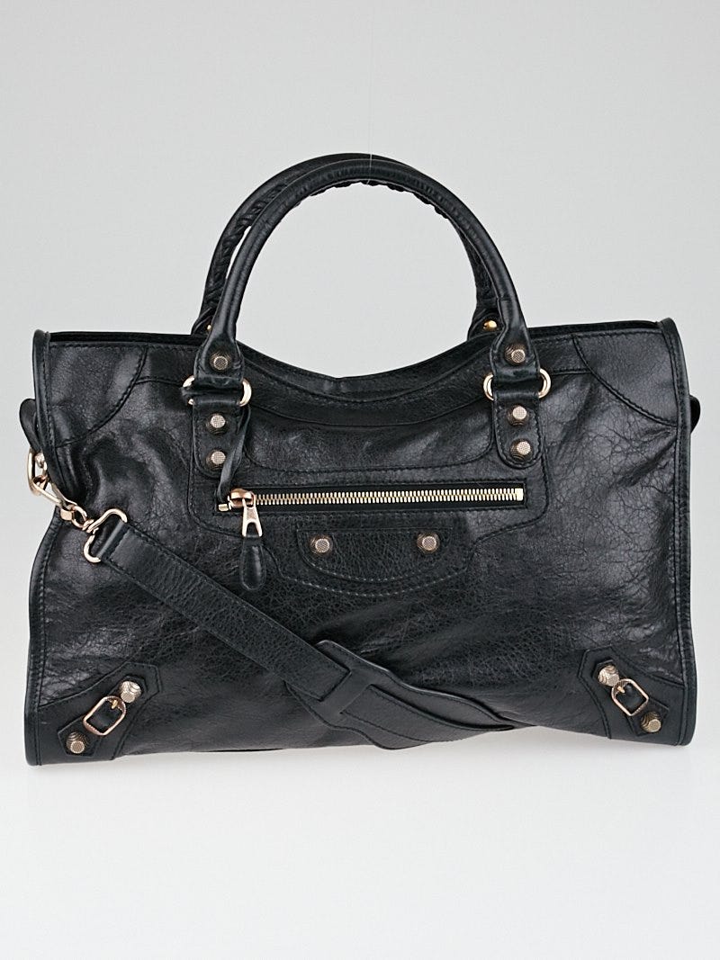 Balenciaga Black Lambskin Leather Giant 12 Rose Gold Motorcycle