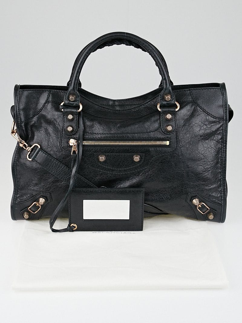 Balenciaga Black Lambskin Leather Giant 12 Rose Gold Motorcycle