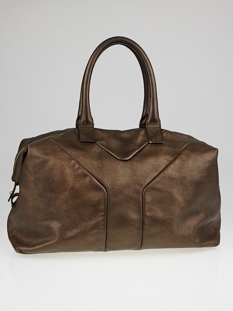 Yves Saint Laurent Metallic Brown Coated Canvas Easy Y Zip
