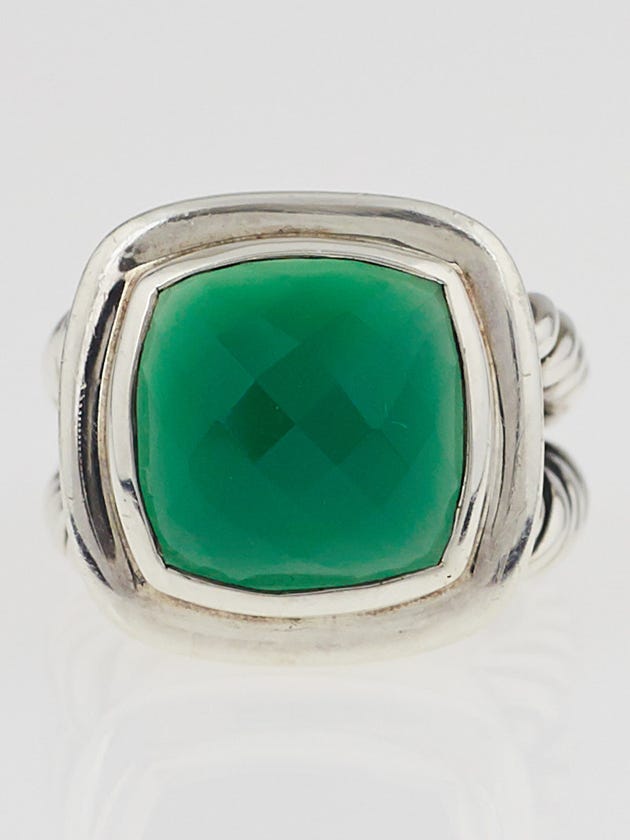 David Yurman 14mm Green Onyx and Sterling Silver Albion Ring Size 7