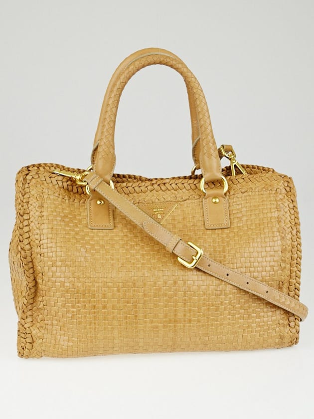 Prada Linfa Woven Goatskin Leather Madras Tote Bag BN2114