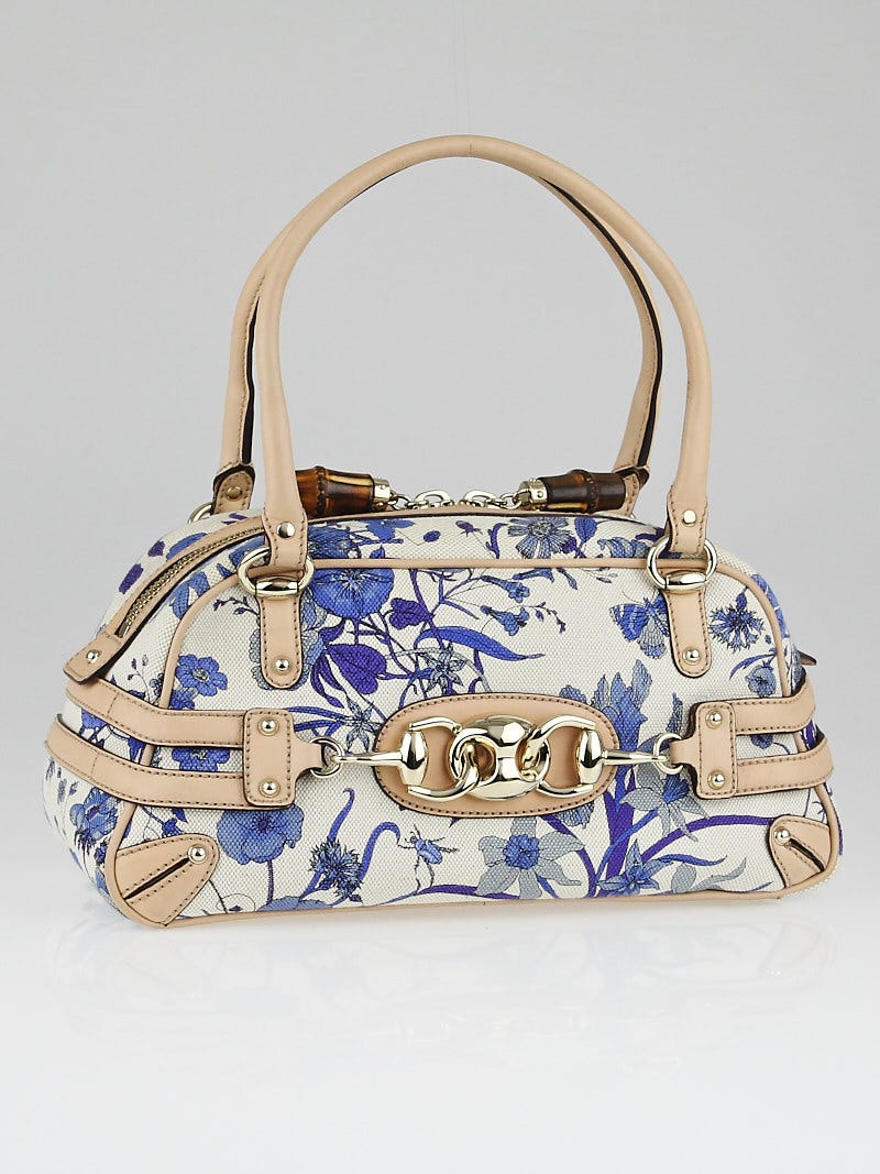 Gucci Blue Floral Canvas Wave Boston Bag Yoogi s Closet