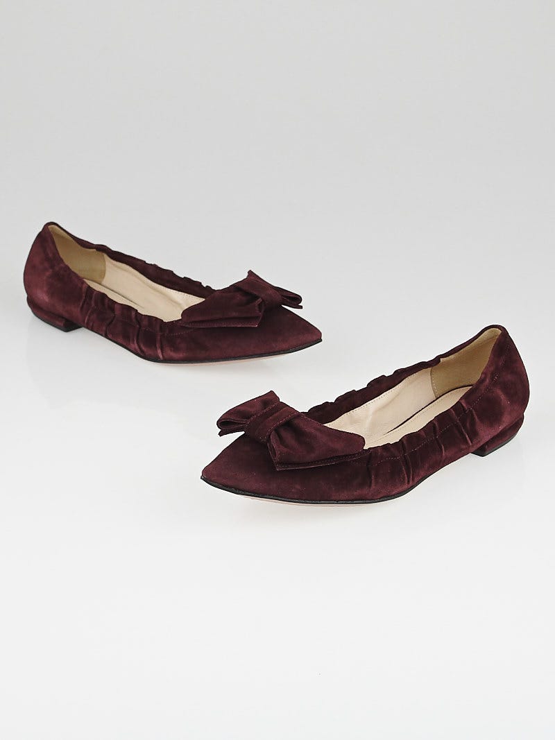 Prada Prugna Suede Pointed Toe Bow Ballet Flats Size 6.5/37