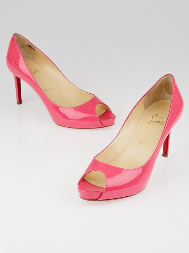 Christian Louboutin Pink Patent Leather No Matter 85 Peep Toe Pumps Size 8/38.5