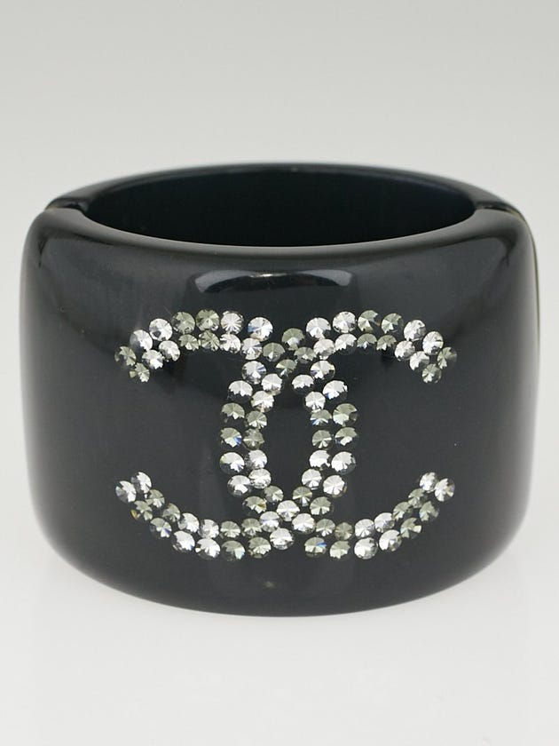 Chanel Black Resin and Swarovski Crystal CC Wide Cuff Bracelet