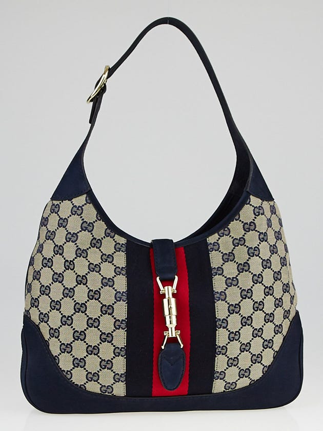 Gucci Beige/Blue GG Canvas Vintage Web New Jackie Shoulder Bag