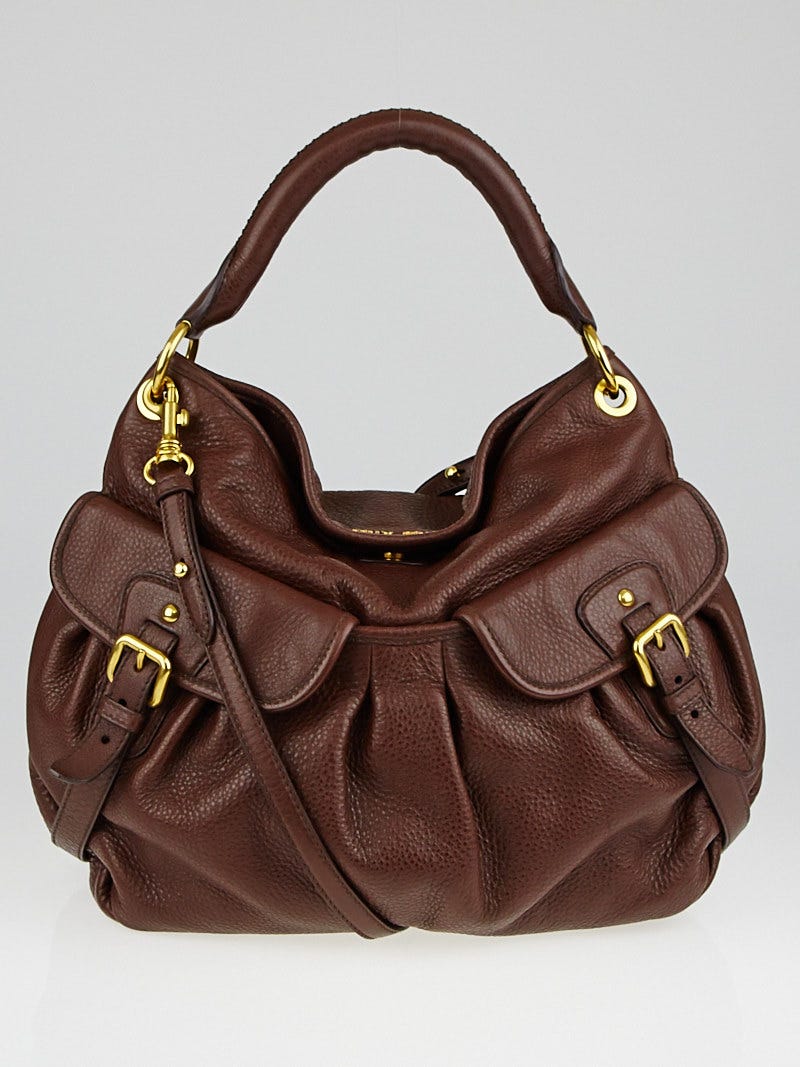 Miu Miu Bruciato Vitello Caribu Leather Hobo Bag