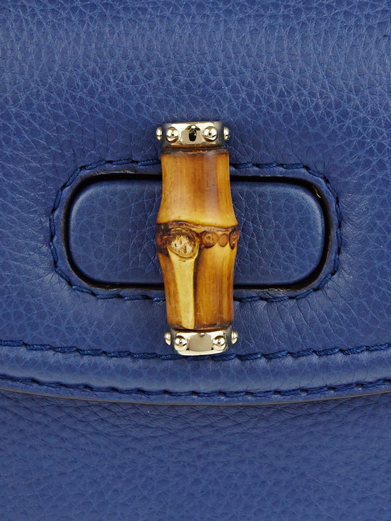 Gucci Blue Pebbled Leather New Bamboo Small Top Handle Bag