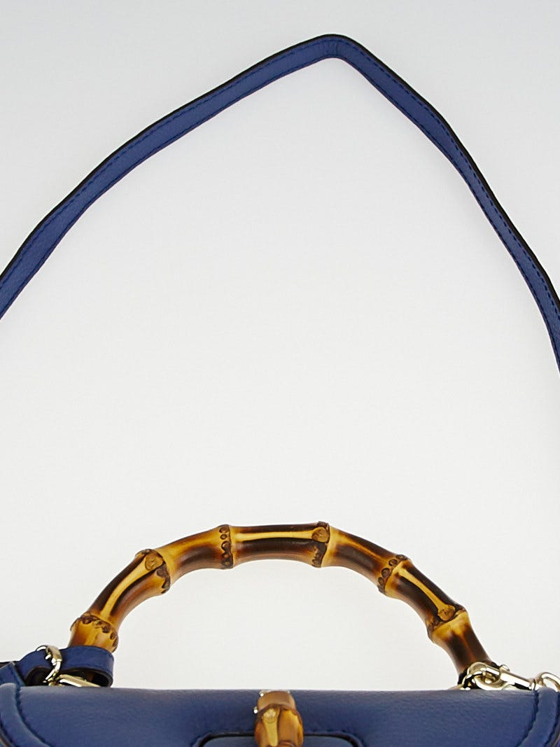 Gucci Blue Pebbled Leather New Bamboo Small Top Handle Bag