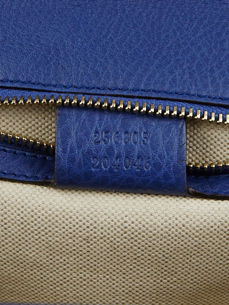 Gucci Blue Pebbled Leather New Bamboo Small Top Handle Bag