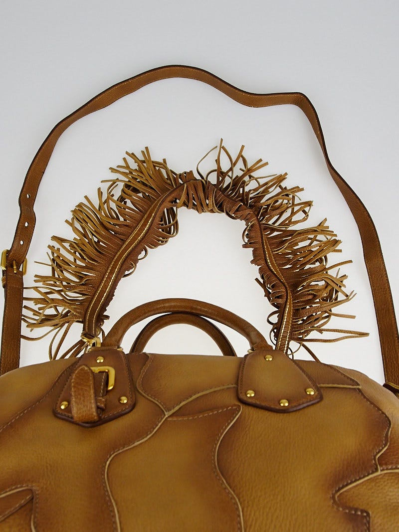 20-60代 人気ファッションブランド Prada Natural Cervo Patch Bauletto Fringe Bag BL0388 バッグ