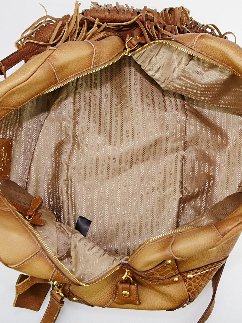 Prada Natural Cervo Patch Bauletto Fringe Bag BL0388
