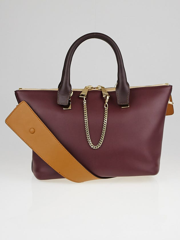 Chloe Teak Brown/Wild Purple Leather Two-Tone Small Baylee Tote Bag