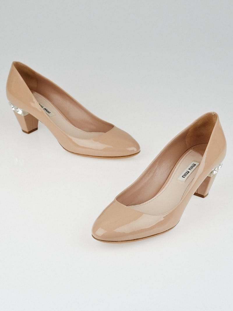 Miu Miu Nude Patent Leather Jewel-Heel Pumps Size 6.5/37