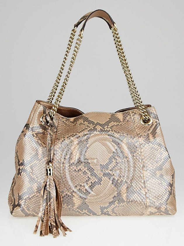 Gucci Metallic Pink Pearl Python Soho Chain Tote Bag
