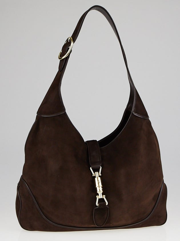 Gucci Dark Brown Nubuck Leather Jackie Medium Shoulder Bag