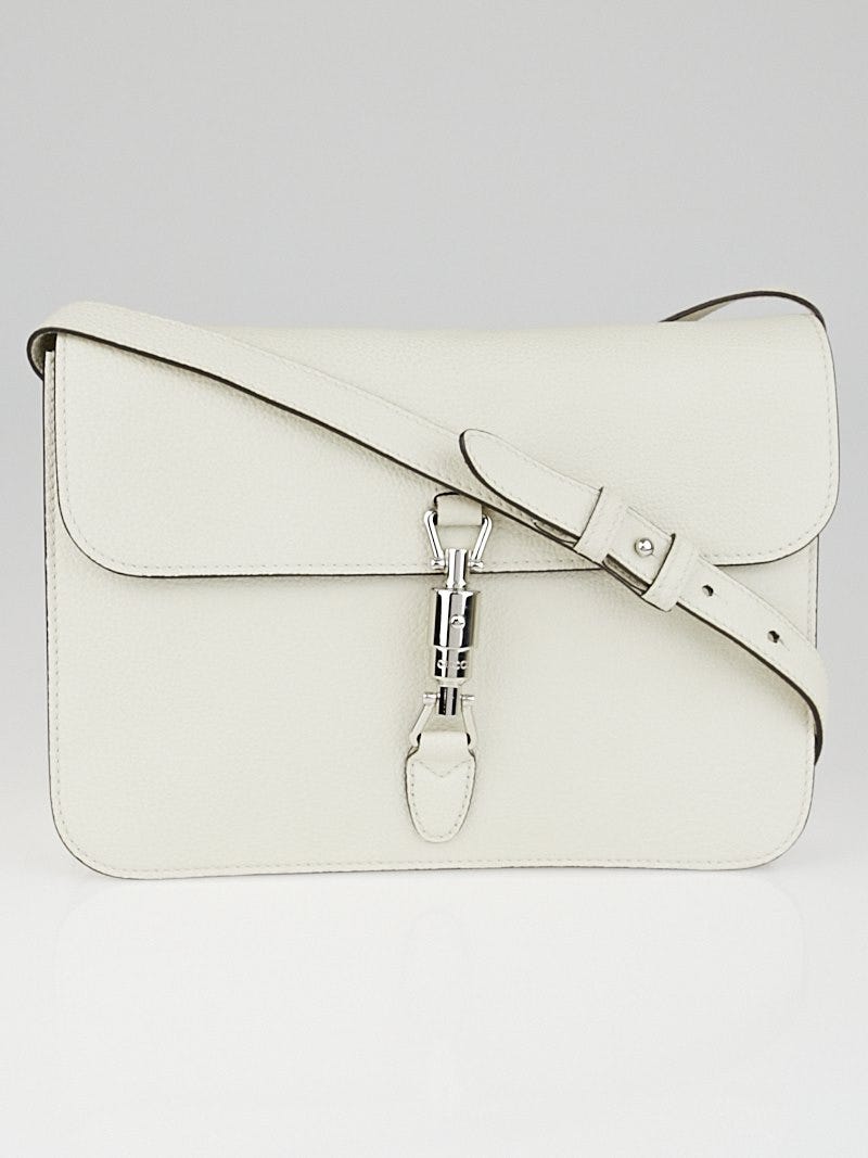 Gucci Mystic White Pebbled Leather Jackie Soft Leather Flap Shoulder Bag