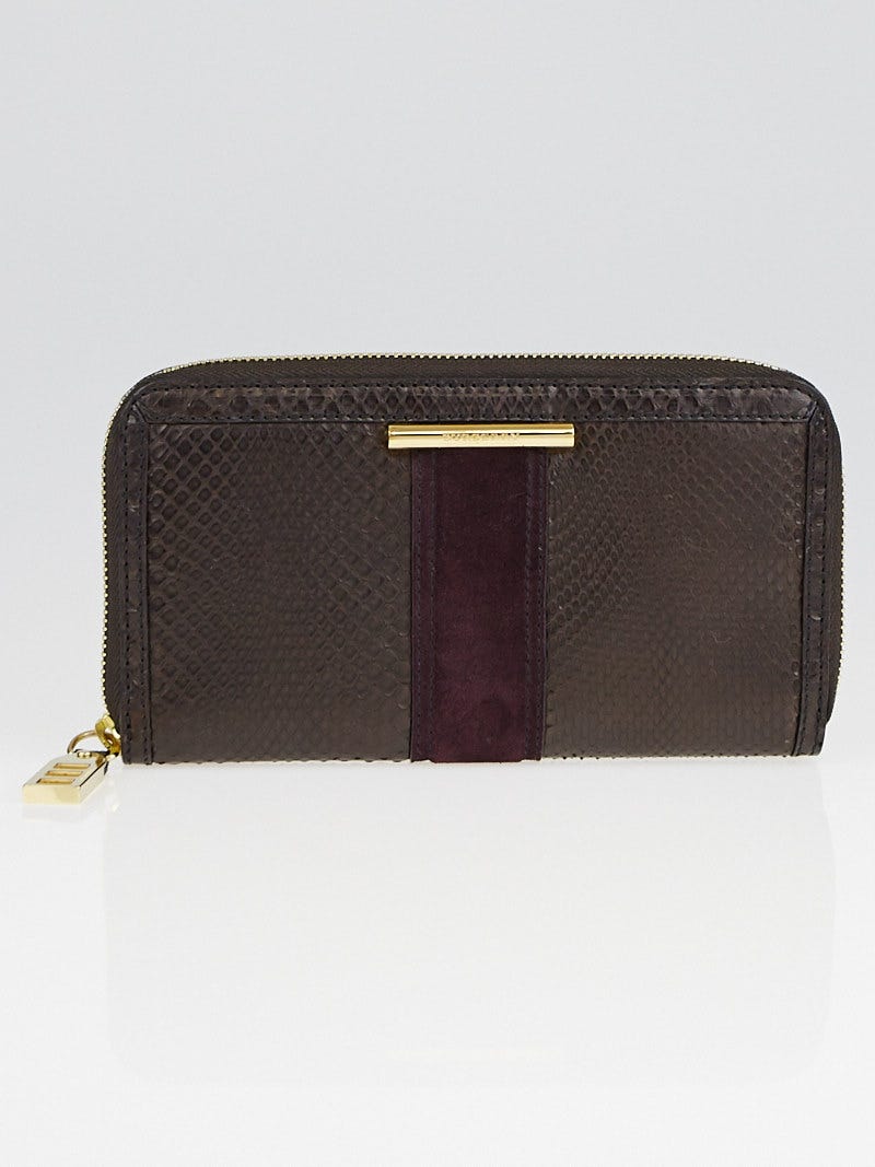 Burberry Dark Chocolate Python Large Zip Around Ziggy Wallet 