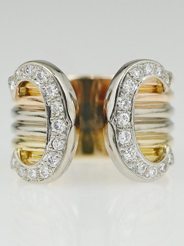 Cartier 18k Tricolor Six Band and Diamond Double C Decor Ring Size 6